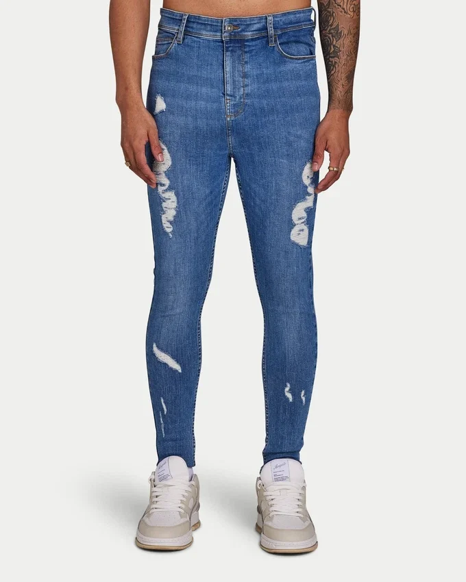 Men’s spray-on ripped jean – mid blue Men’s spray-on ripped jean – mid blue