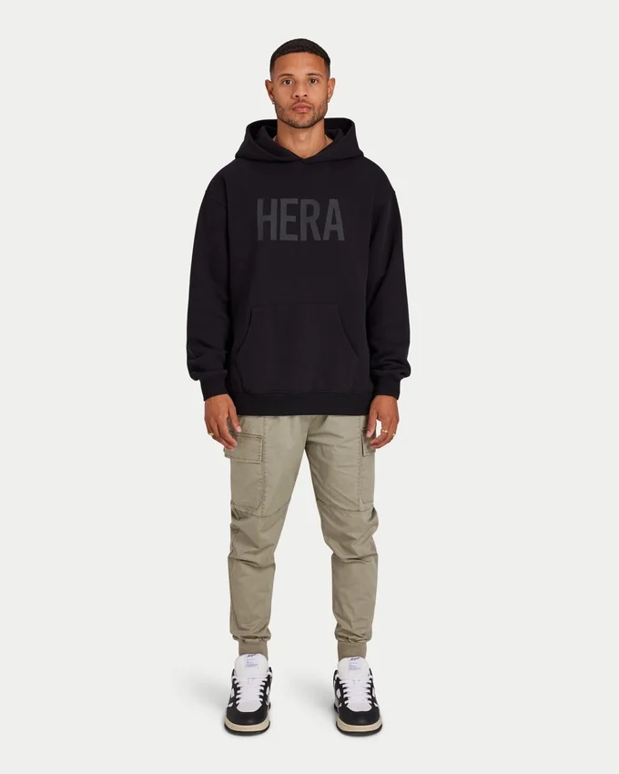 Mens label hoodie – black Mens label hoodie – black
