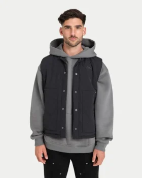 Mens quilted utility gilet – black
