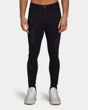 Mens spray-on ripped jean – black