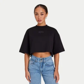 Rewear icon cropped t-shirt – black