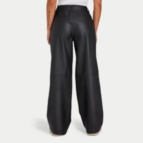 Rewear womens faux leather wide leg trouser – black