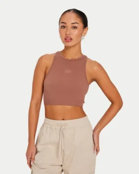 Women’s base racer crop top – acorn brown