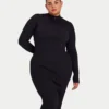 Womens base long sleeve midi dress – black