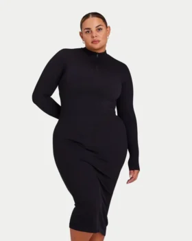 Womens base long sleeve midi dress – black