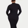 Womens base long sleeve midi dress – black