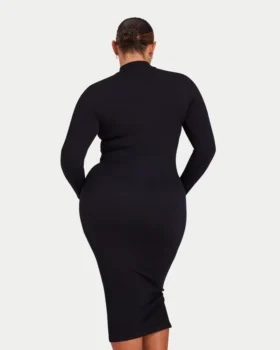 Womens base long sleeve midi dress – black