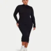 Womens base long sleeve midi dress – black
