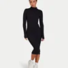 Womens base long sleeve midi dress – black