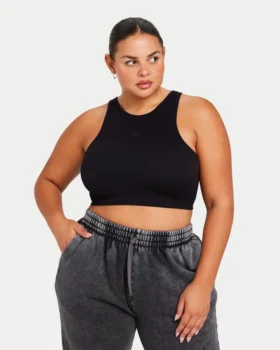 Womens base racer crop top – black