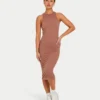 Womens base racer midi dress – acorn brown