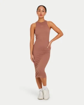 Womens base racer midi dress – acorn brown