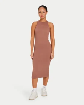 Womens base racer midi dress – acorn brown