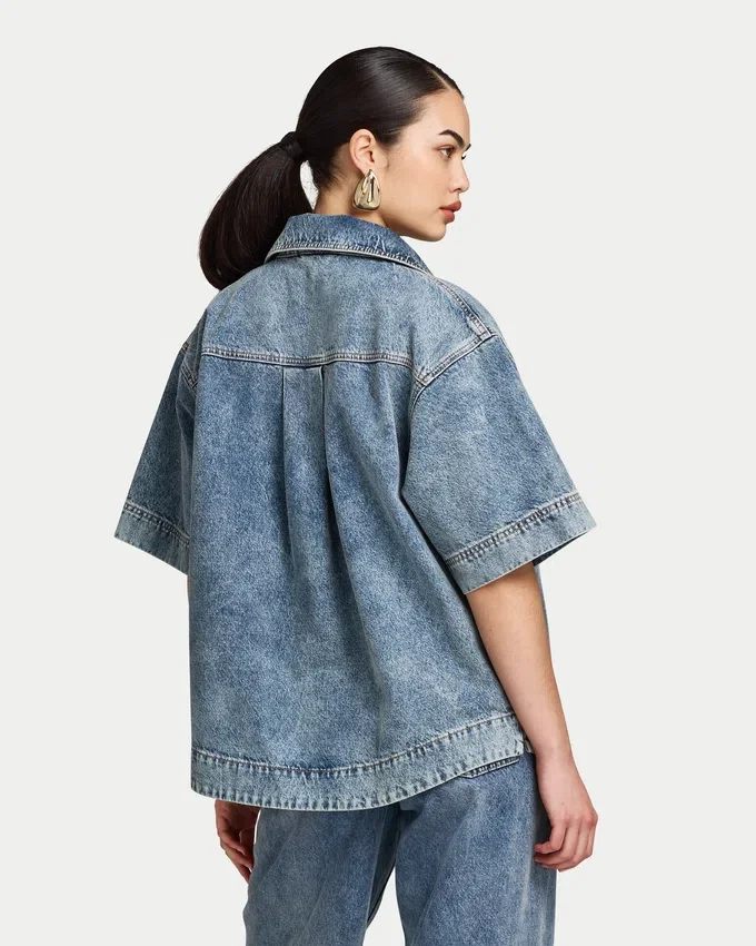Womens denim short sleeve shirt Womens denim short sleeve shirt