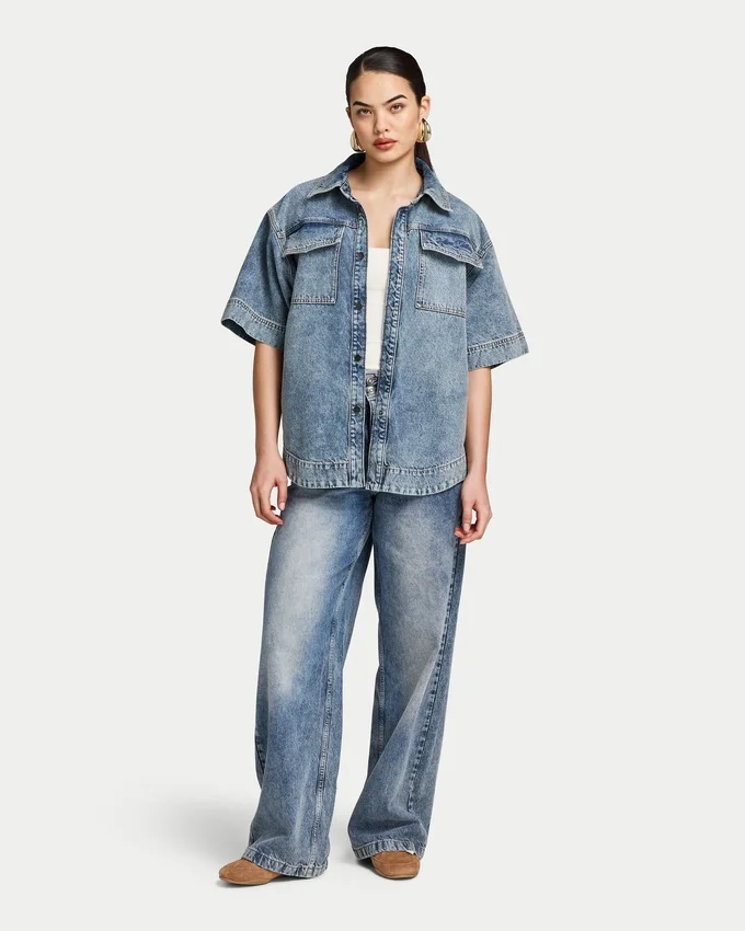 Womens denim short sleeve shirt Womens denim short sleeve shirt