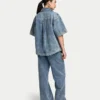 Womens denim short sleeve shirt Womens denim short sleeve shirt
