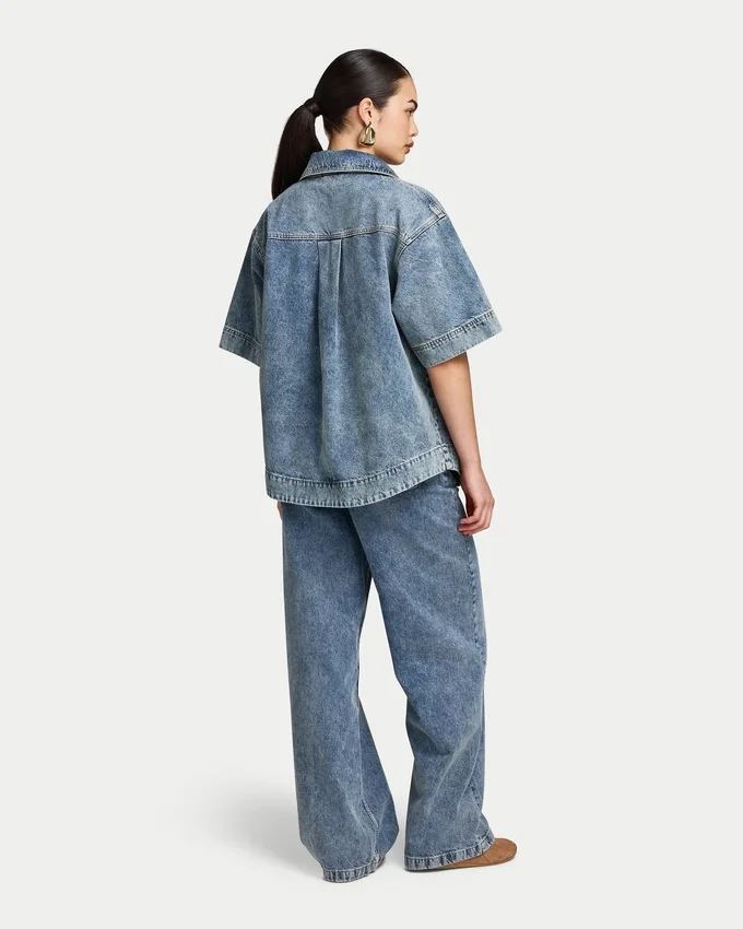 Womens denim short sleeve shirt Womens denim short sleeve shirt