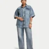 Womens denim short sleeve shirt Womens denim short sleeve shirt