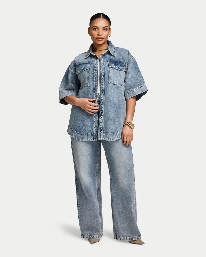 Womens denim short sleeve shirt Womens denim short sleeve shirt