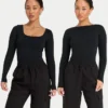 Womens essentials dual wear long sleeve top – black