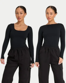 Womens essentials dual wear long sleeve top – black
