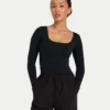 Womens essentials dual wear long sleeve top – black