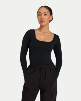 Womens essentials dual wear long sleeve top – black