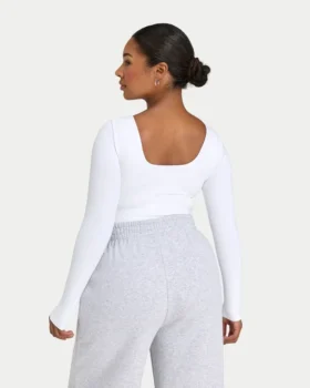 Womens essentials dual wear long sleeve top – white