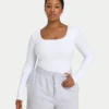 Womens essentials dual wear long sleeve top – white