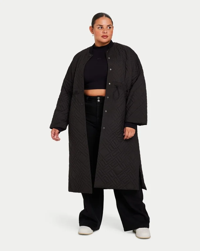 Womens longline puffer jacket – black Womens longline puffer jacket – black