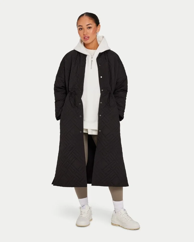 Womens longline puffer jacket – black Womens longline puffer jacket – black