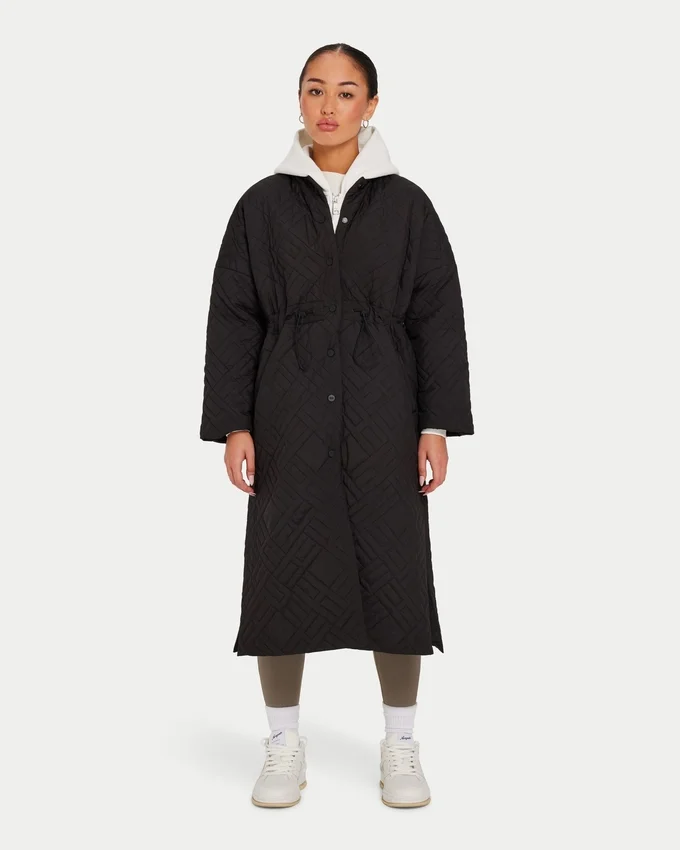 Womens longline puffer jacket – black Womens longline puffer jacket – black