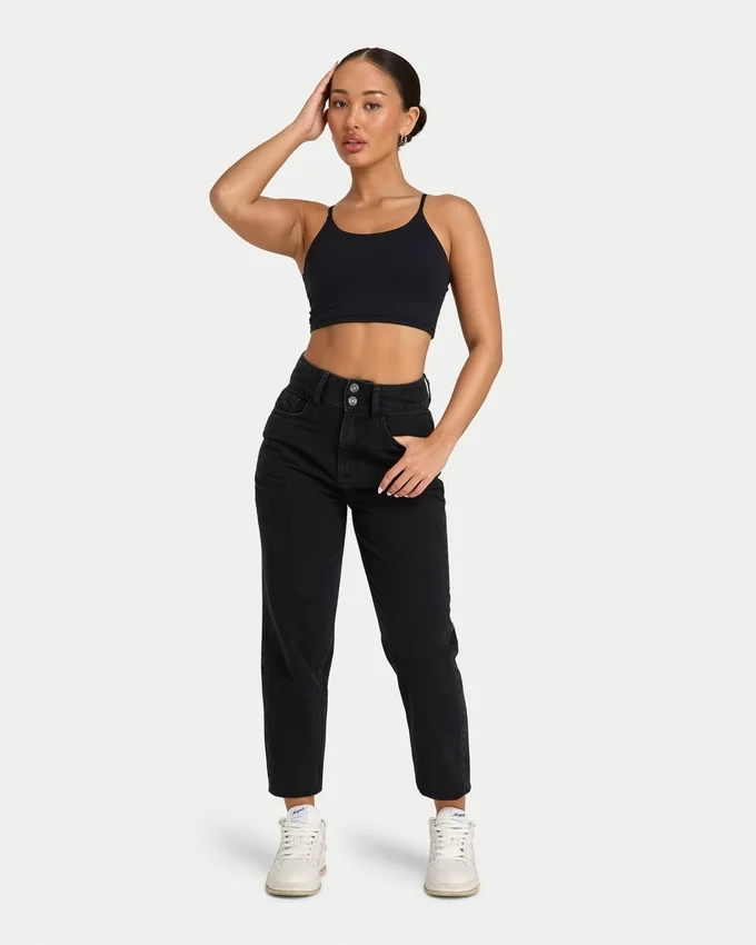 Womens mom jean – washed black Womens mom jean – washed black