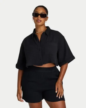Womens resort crop shirt – black