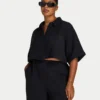 Womens resort crop shirt – black