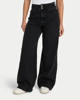 Womens wide leg denim jean – black