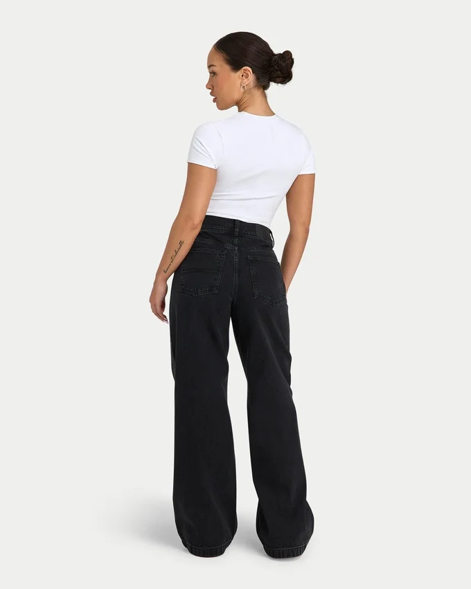Womens wide leg denim jean – black Womens wide leg denim jean – black