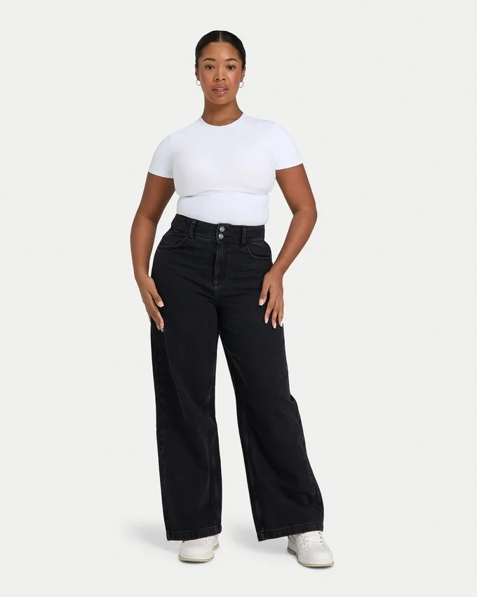 Womens wide leg denim jean – black Womens wide leg denim jean – black