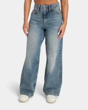 Womens wide leg denim jean – mid wash