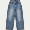 Womens wide leg denim jean – mid wash