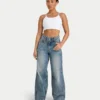 Womens wide leg denim jean – mid wash