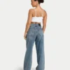 Womens wide leg denim jean – mid wash