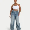Womens wide leg denim jean – mid wash
