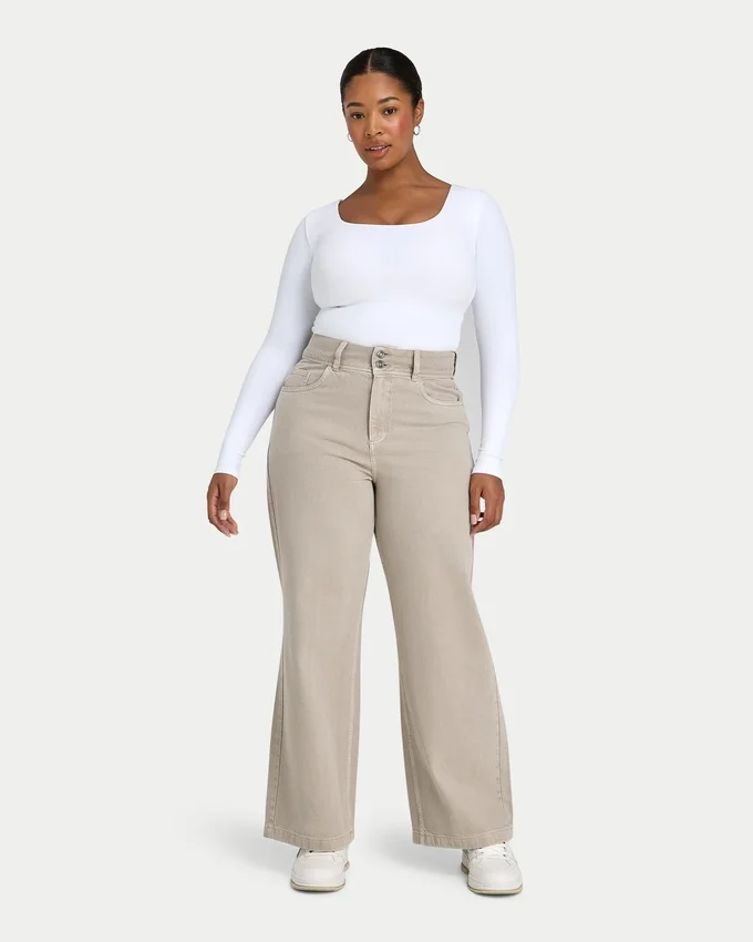 Womens wide leg denim jean – stone Womens wide leg denim jean – stone